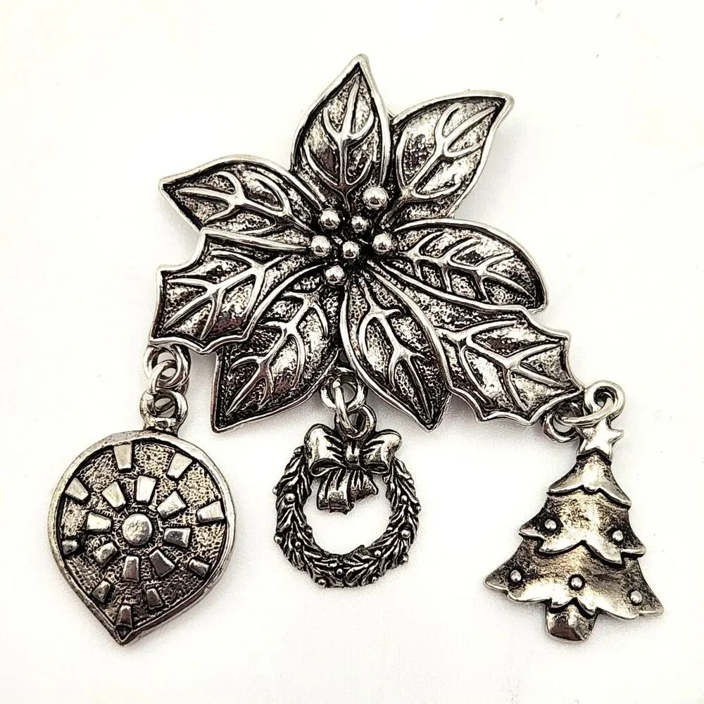Christmas Poinsettia Pendant with Dangling Holiday Charms DIY by Bead Landing